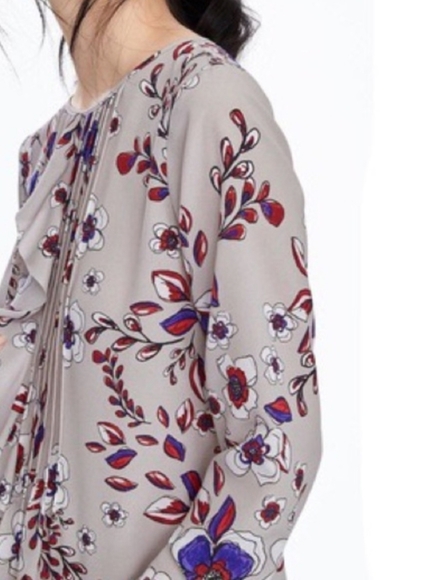 Banana Republic Ruffle Front Floral Print Long Sleeve Women's Top Gray Large - Picture 1 of 10